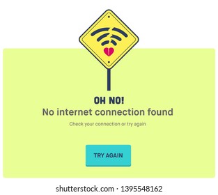 No Internet Webpage design concept. Vector illustration concept of the broken heart and wifi icon. Web Page not loading/opening