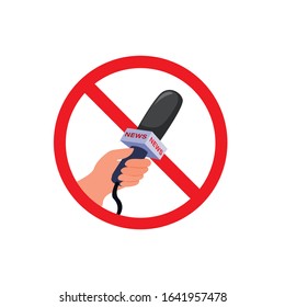 no interview answering question symbol, hand holding microphone with news label icon cartoon flat illustration vector