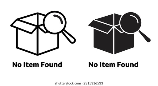 No item found icon. Item search response symbol. Something wrong error icon