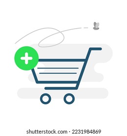 no item in the shopping cart, add product, click to shop now concept illustration flat design vector eps10. modern graphic element for landing page, empty state ui, infographic, icon