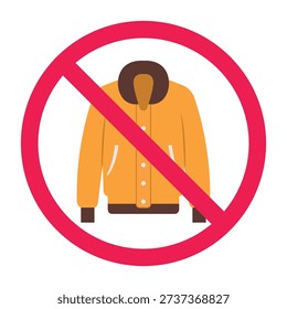 No jacket sign, forbidden jacket sign, do not wear jacket symbol, no wearing jacket icon, no outerwear symbol, vector illustration

