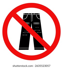 Sem sinal de calça, sinal de proibição de calça, ícone de calça, desenho de ilustração vetorial.