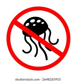 No Jellyfish. Jellyfish sign symbol regulation isolated on white background. Sea animals or seafood symbol illustration