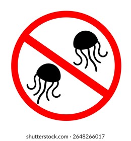 No Jellyfish vector. Jellyfish sign symbol regulation isolated on white background. Sea animals or seafood symbol illustration