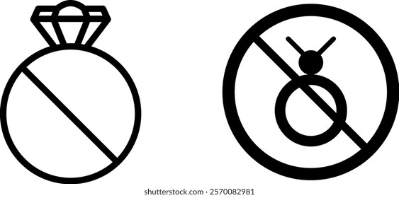 "No Jewelry Signage Vector Icon Set for Restrictions, Stores, and Symbolic Use"