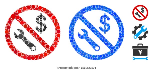 No Job Mosaic Of Round Dots In Various Sizes And Color Tones, Based On No Job Icon. Vector Round Elements Are Combined Into Blue Mosaic. Dotted No Job Icon In Usual And Blue Versions.