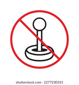 No joystick icon. Forbidden gamepad icon. No gamepad flat sign design. Prohibited gaming vector icon. Warning, caution, attention, restriction, label joystick symbol pictogram. Do not play games icon