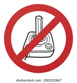 No Joystick Symbol Isolated on White Background. Retro Gamer Vector Illustration Prohibition Stop Sign.
