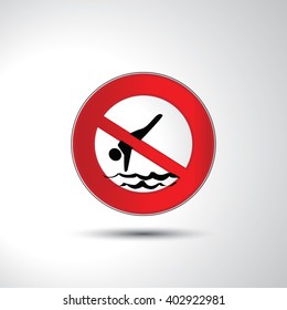 No jump no swim prohibition sign icon illustration