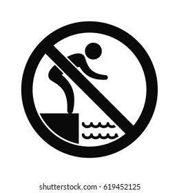 No jumping into water hazard warning sign. Vector symbol.