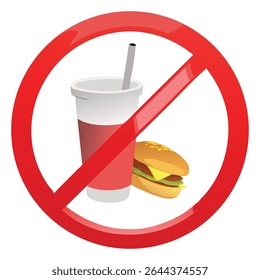 Sem junk food permitido assinar com hambúrguer e refrigerante para dieta e conceito de estilo de vida saudável