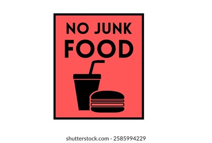 No Junk Food Black Coral Red Black Sign Vector Template