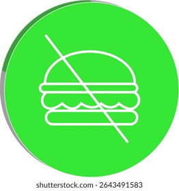 "Sem ícone de junk food com um símbolo de hambúrguer cruzado, promovendo hábitos alimentares saudáveis e consciência nutricional, fundo transparente."