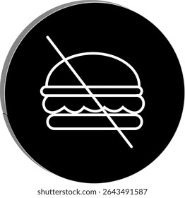 "Sem ícone de junk food com um símbolo de hambúrguer cruzado, promovendo hábitos alimentares saudáveis e consciência nutricional, fundo transparente."