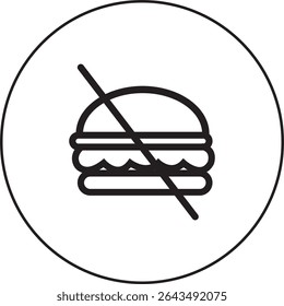 "Sem ícone de junk food com um símbolo de hambúrguer cruzado, promovendo hábitos alimentares saudáveis e consciência nutricional, fundo transparente."
