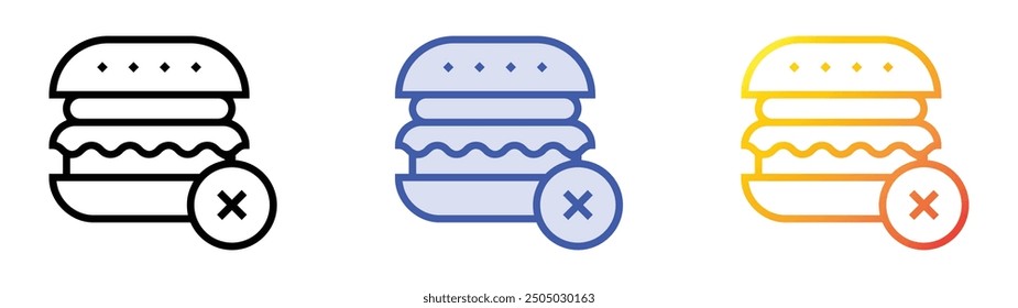 No hay icono de comida chatarra. Lineal, relleno azul y diseño de estilo degradado aislado sobre fondo blanco