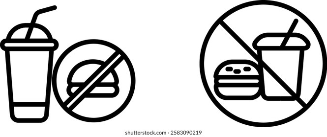 "No Junk Food Line Icon Representing Healthy Eating and Dietary Choices"