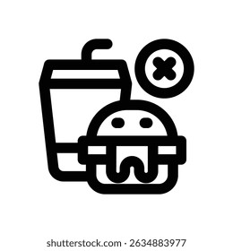 não há ícone de linha de junk food. Ícone de vetor limpo e minimalista para sites, aplicativos móveis, apresentações e logotipos. Totalmente dimensionável e personalizável para qualquer projeto.