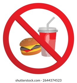 Sem ilustração de sinal de junk food para o conceito de dieta saudável e parar de comer opções de fast food não saudáveis