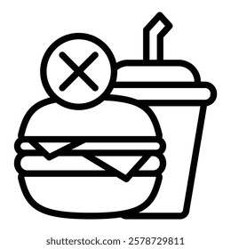 No Junk Food Vector Line Icon Design