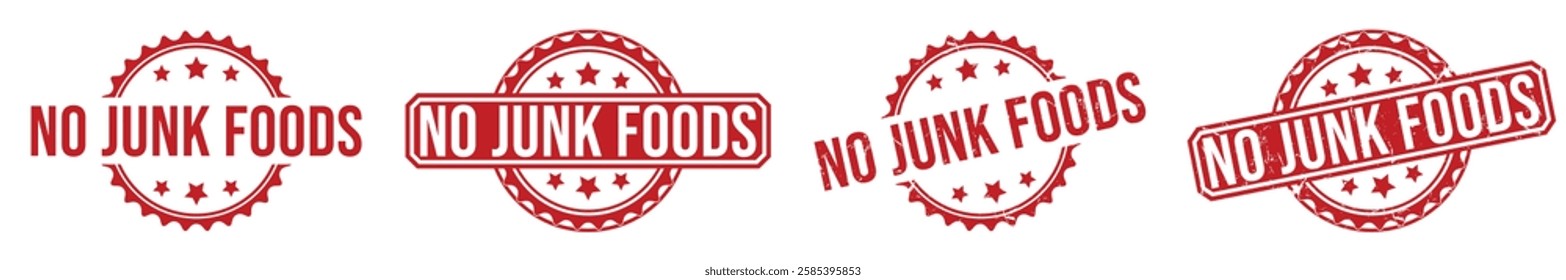 NO JUNK FOODS rubber stamp on white background. NO JUNK FOODS Stamp.