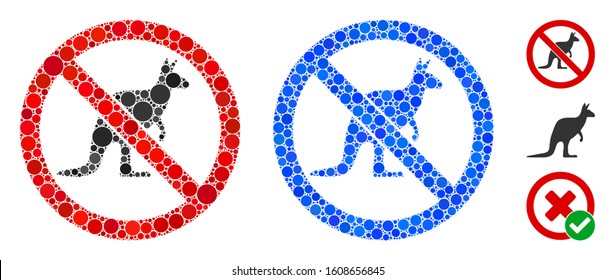No kangaroo mosaic of circle elements in variable sizes and color tints, based on no kangaroo icon. Vector circle elements are composed into blue collage.