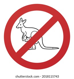 No Kangaroo Symbol Isolated on White Background. Autralian Marsupial Vector Illustration Prohibition Stop Sign.