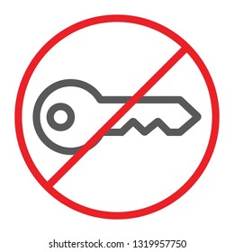 No key line icon, prohibited and ban, key forbidden sign, vector graphics, a linear pattern on a white background, eps 10.
