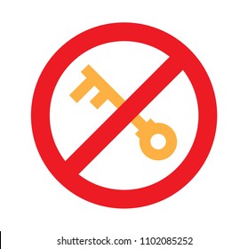 no key locked, dont used key red sign warning caution on white background vector illustration