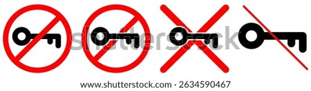 No key sign vector for restricted access, locked areas, or keyless zones. Ideal for warning labels, lock system alerts, and digital privacy and security control designs.