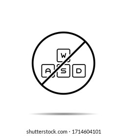No Keyboard, keys, game icon. Simple thin line, outline vector of esport ban, prohibition, embargo, interdict, forbiddance icons for ui and ux, website or mobile application