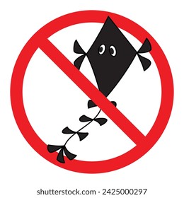 No kite flying - ban on kite flying prohibitory sign, vector red crossed out circle symbol with kite illustration