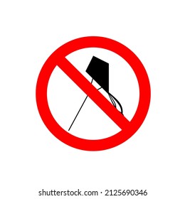 No kite flying sign. Vector illustration. Warning prohibition banner with red circle isolated on white