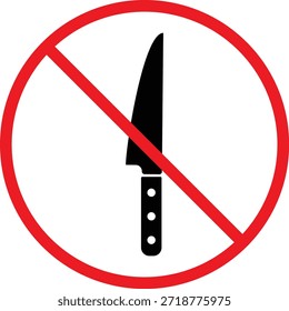 No hay iconos de cuchillo. Símbolos de prohibición de objetos nítidos. Diseño gráfico prohibido de cuchillas. No hay entrada de armas y señales de seguridad