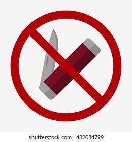 No knife. Jackknife icon. Flat design style. Multi tool knife is not allowed