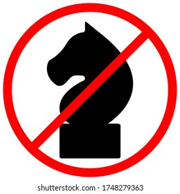 No knight's move sign. the chess piece of the knight is crossed out in a red circle. Concept vector