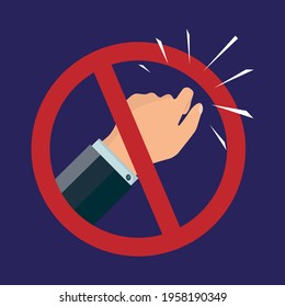 No knock sign. Please don't knock on the door. Businessman hand, stop. Silence sticker. Prohibition sign. Isolated on a white background. Vector