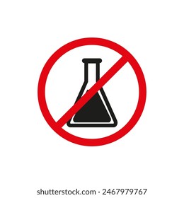 Kein Laborarbeitssymbol. Chemische Prüfung verboten Zeichen. Symbol für Forschungseinschränkung. In: Safety in Science Vektorgrafik Graphic.