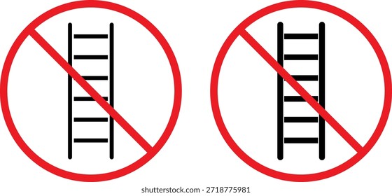 No hay conjunto de iconos de escalera. Símbolos de prohibición de escaleras. No hay Diseño gráfico de escalada. Restricción de acceso a la altura y señales de seguridad
