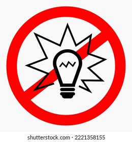 No Lamp. Do not turn on the light. Do not shine Vector icon.