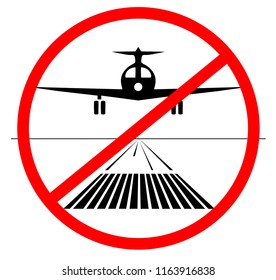 NO landing Icon. plane no lands on the runway isolated. vector illustration