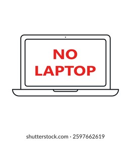 No Laptop sign for cafes and public spaces promoting a laptop-free zone. Laptop-free zone. For digital detox concepts, freelance restrictions and no work policies.