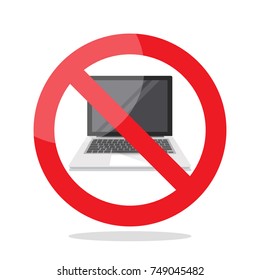 No laptop sign. Prohibited sign vector illustration