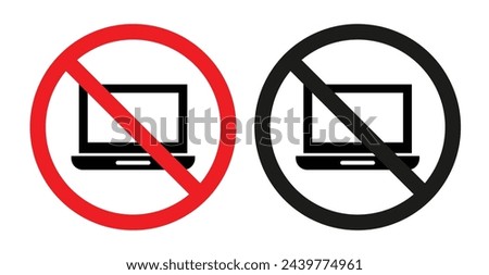 No Laptop Use Sign. Electronic Device Usage Prohibition. PC and Laptop Ban Symbol