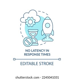 No latency in response times turquoise concept icon. Quick processing data abstract idea thin line illustration. Isolated outline drawing. Editable stroke. Arial, Myriad Pro-Bold fonts used