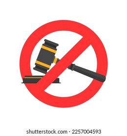 No Law and justice. Judge Wood Hammer. Vector illustration.