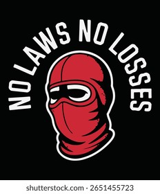 Sem Leis Sem Perdas Red Balaclava Skull Máscara T-shirt Design Vetor