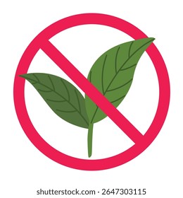 No leaf sign, forbidden leaves symbol, leaf with red crossed circle, no green leaf allowed icon, leaf restriction warning icon
