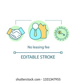 No leasing fee concept icon. Real estate agent, building, handshake, monetary graph. Property market. House for rent, sale idea thin line illustration. Vector isolated outline drawing. Editable stroke