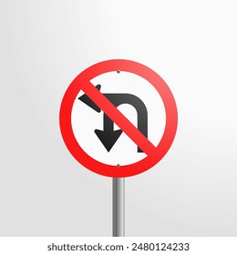 No Left Turn Out U-Turn Sign: Ilustración vectorial de una señal de tráfico roja que indica que no hay giros a la izquierda o giros en U